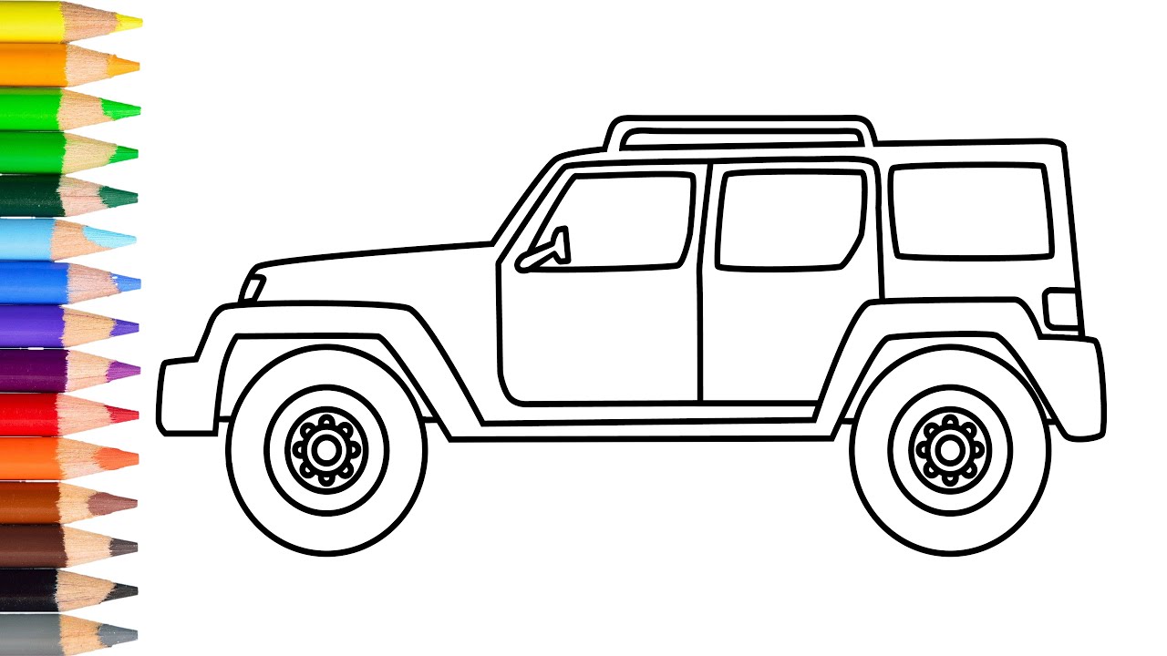 How to draw jeep learn drawing step by step with draw easy | drawing thar  jeep simple step HD video - YouTube