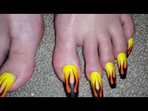 Foot Lady L and extreme long yellow fire nails( my personal short video)