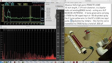 VLF RECEIVE ANTENNA - BIPOLAR TESLA COIL with massive Ferrite Core - resonated to 17.65 Khz(pt1)