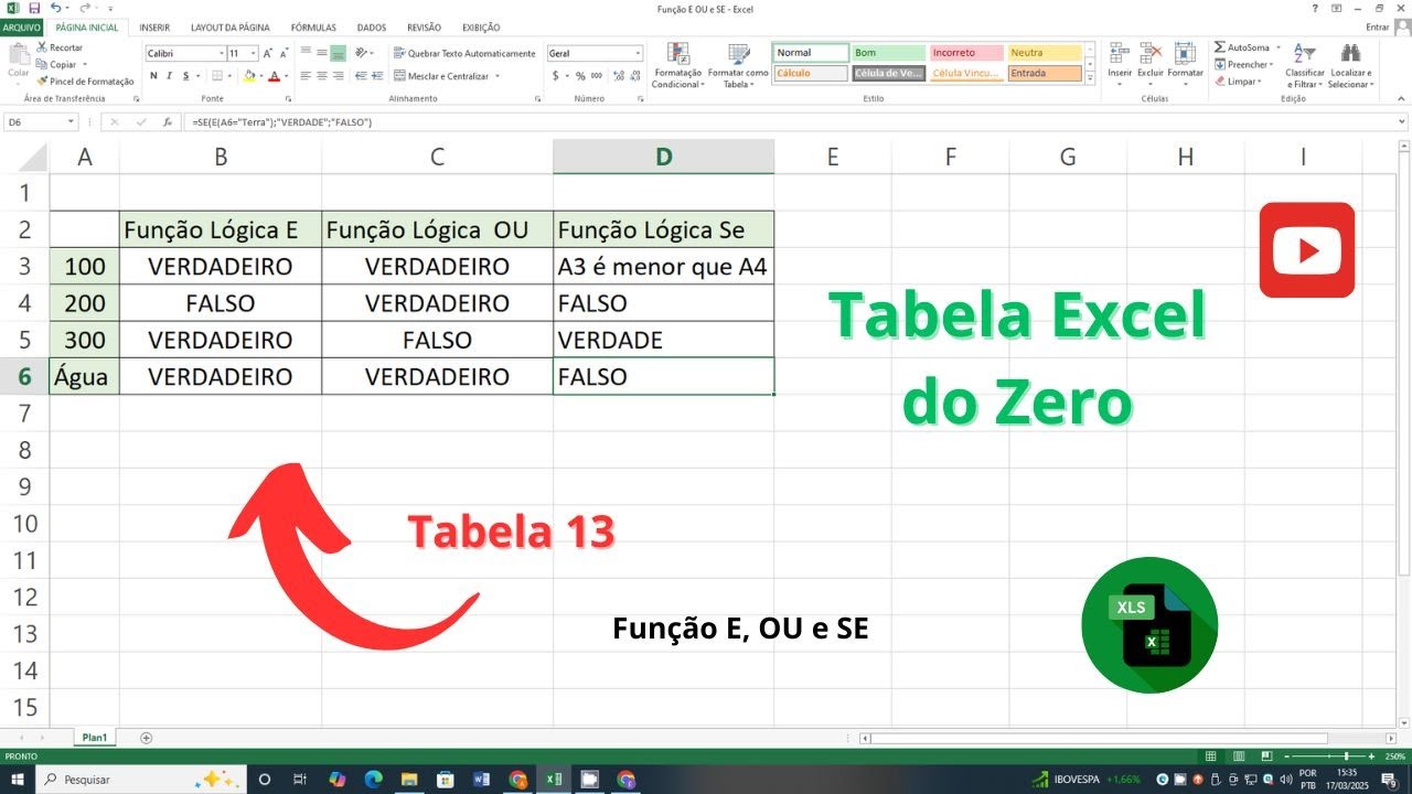 Como Criar Tabelas no Excel do Zero – Tabela 13 – Função E, OU e SE ...