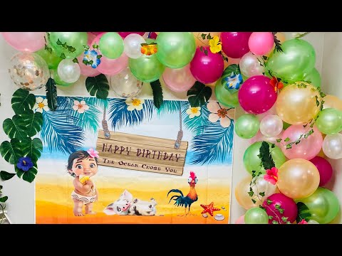 Diy moana theme birthday party, 2nd birthday, easy balloon arch without  stand