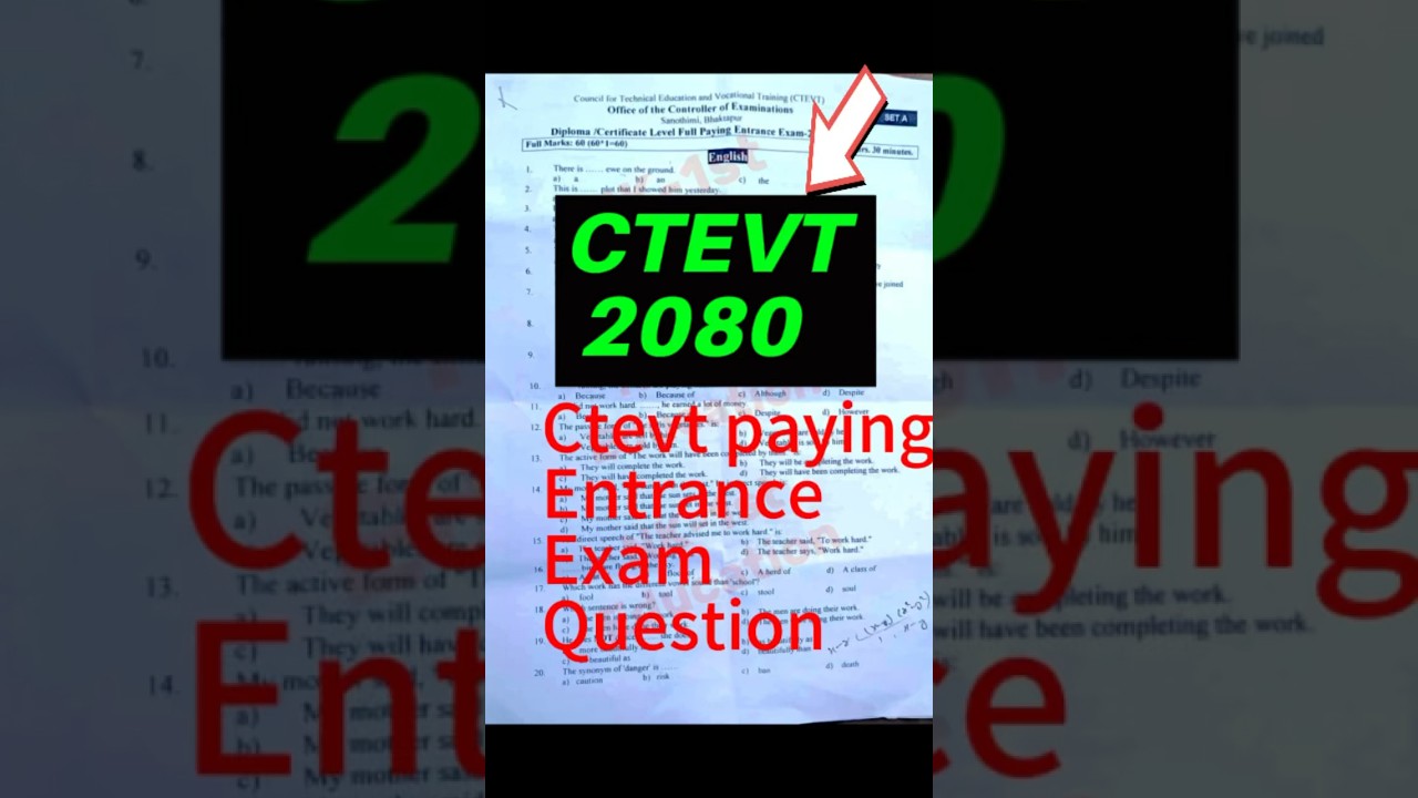 Ctevt Entrance Exam model questions 2080 | ctevt ma k k questions haru sodha xa 