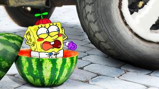 Oh Noo! Experiment Car Vs Spongebob X Watermelon, Toy | Crushing Crunchy & Soft Things By Car