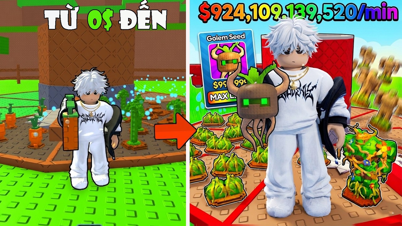 TỪ 0$ XÂY DỰNG TRANG TRẠI TRIỆU TỶ BÙNG NỔ SỞ HỮU SEED GARDEN GOLEM VIP NHẤT TRONG ROBLOX.