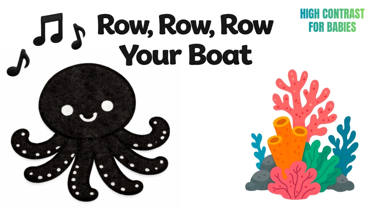 Row Row Row Your Boat | High Contrast Baby Video | Infant Visual Stimulation | Black & White