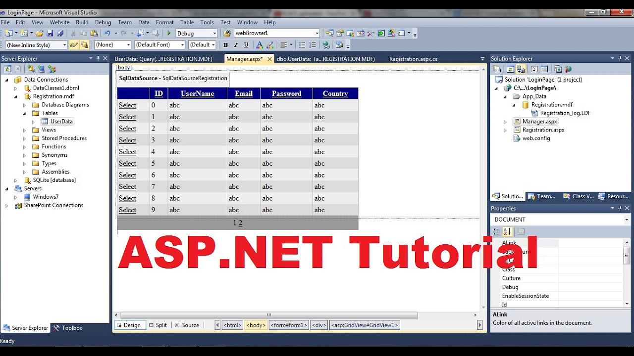.aspx ใช้โปรแกรมอะไรเปิด  2022 Update  ASP.NET Tutorial 3- How to Create a Login website - Creating Database For website
