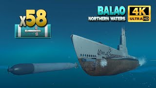 Submarine Balao: 58 torpedo hits on map Northern Waters - World of Warships