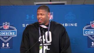 Former USC DE Nick Perry's media session at NFL Combine