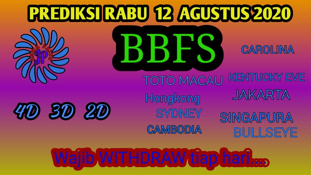 Prediksi 12 Agustus 2020 Bbfs Angka Main Jitu Toto Macau Hk Sd Sgp Jakarta 4d 3d 2d Youtube