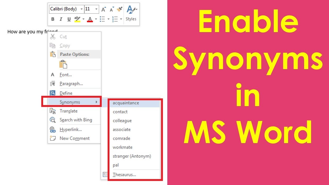 How To Enable Synonyms In Ms Word Youtube