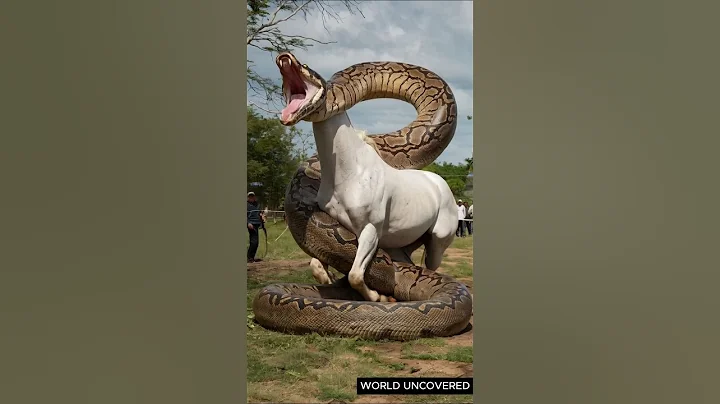 Wildlife Attack Caught on Camera! Man Saves Horse from Giant Snake #shorts thumbnail