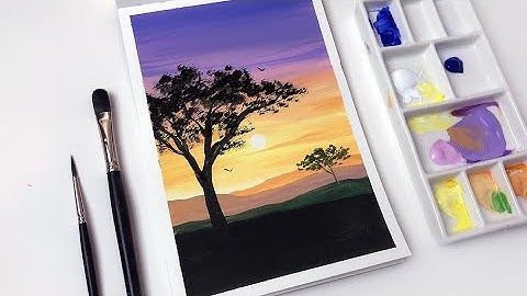 gouache painting tutorial step by step | landscape sunset for beginners | gouache easy painting