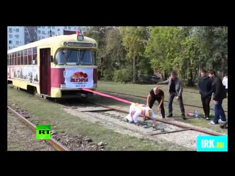 Woman of steel: Russian athlete moves tram car