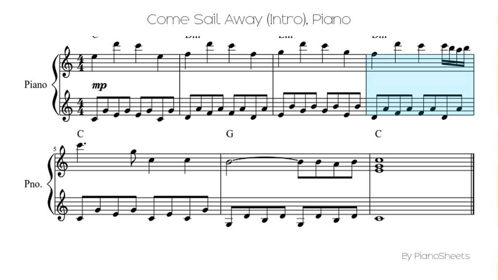 come sail away intro piano solo youtube sail away piano sheet music