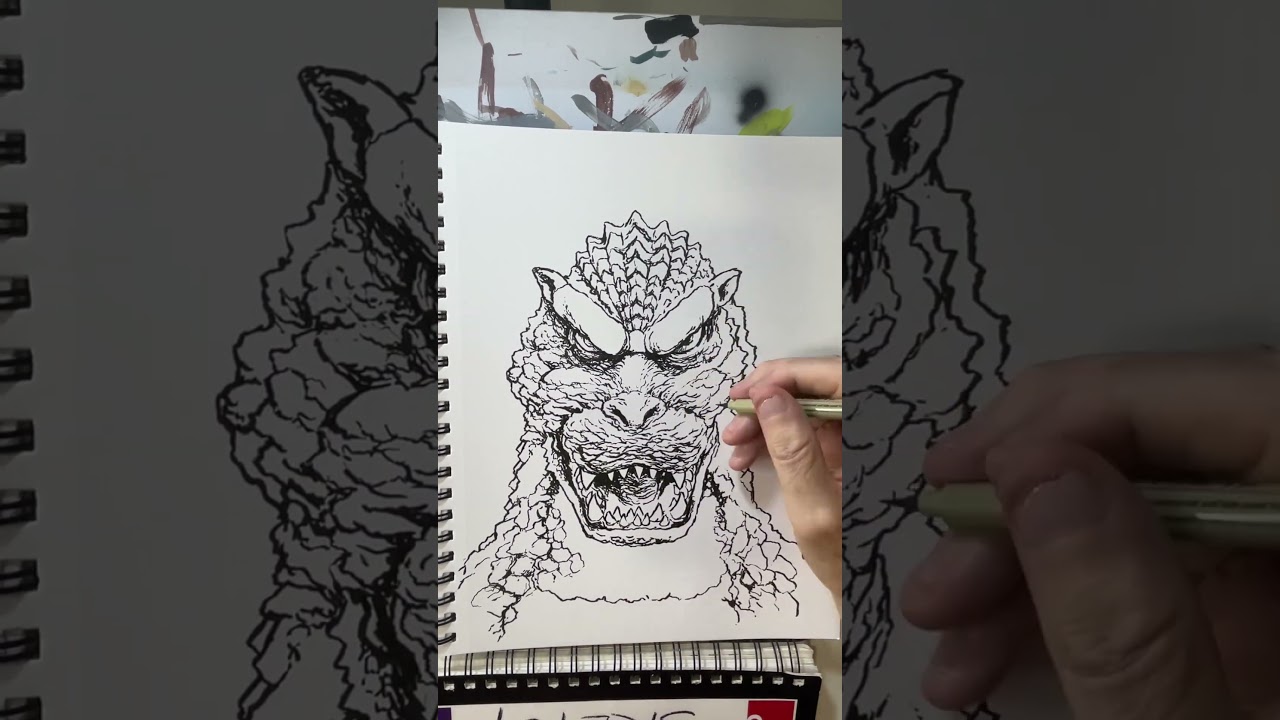 Godzilla ink drawing