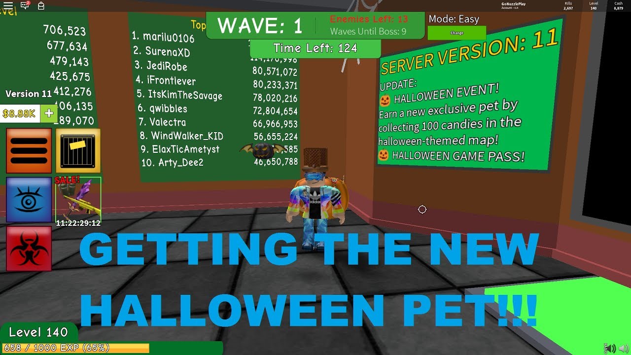 Getting The New Halloween Pet In Zombie Attack Youtube - roblox zombie attack 100 candies youtube