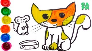 Cómo dibujar gato y ratón | Aprende los colores con pinturas de acuarela para los niños