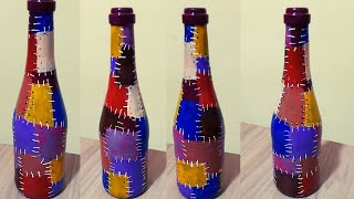 Pintura patchwork na garrafa de espumante
