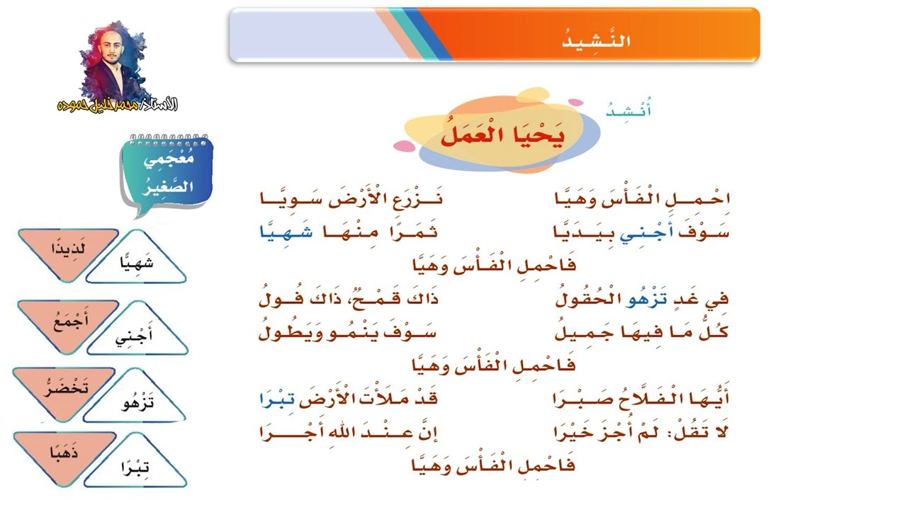 نشيد ( يحيا العمل ) الوحدة الثامنة الصف الثاني الابتدائي الفصل الدراسي الثاني ف2