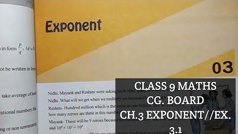 CG class 9 maths//ch.3 Exponent//ex.3.1 complete solution