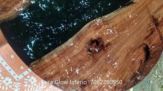 Black Resin Round Center Table With Live Edge Acacia Burl Wood