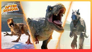 TRex VS Allosaurus VS Raptors BATTLE!  Jurassic World: Chaos Theory | Netflix After School