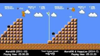 [TAS Comparison] Super Mario Bros "warpless walkathon" in 25:19.23 by Mars608 & HappyLee (HD)