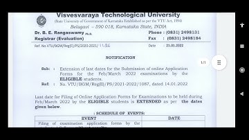 vtu update today|Extension of Last Dates forms for the Feb/March examination by the EligibleStudents