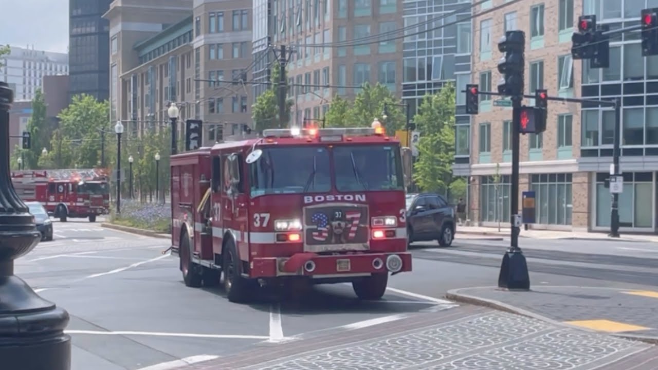 Boston Fire Engine 37 and Ladder 26 Responding 