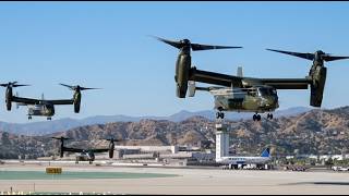 FOUR MV-22 Osprey Presidential American Military Tiltrotor Aircraft Departing Burbank Airport 2026