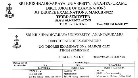 5th and 3rd semester time table | SK University 2022 March