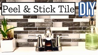 EASY Peel and Stick Tile Backsplash for Bathroom How To DIY // vlog 2020