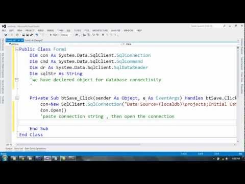 Database Connectivity of Visual Basic 2012 with SQLServer part 6