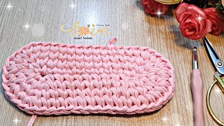 كروشيه قاعده شنطة/باسكت بيضويه بخيط الكليم او التيشرتHow to Crochet oval Base By T-Shirt Yarn