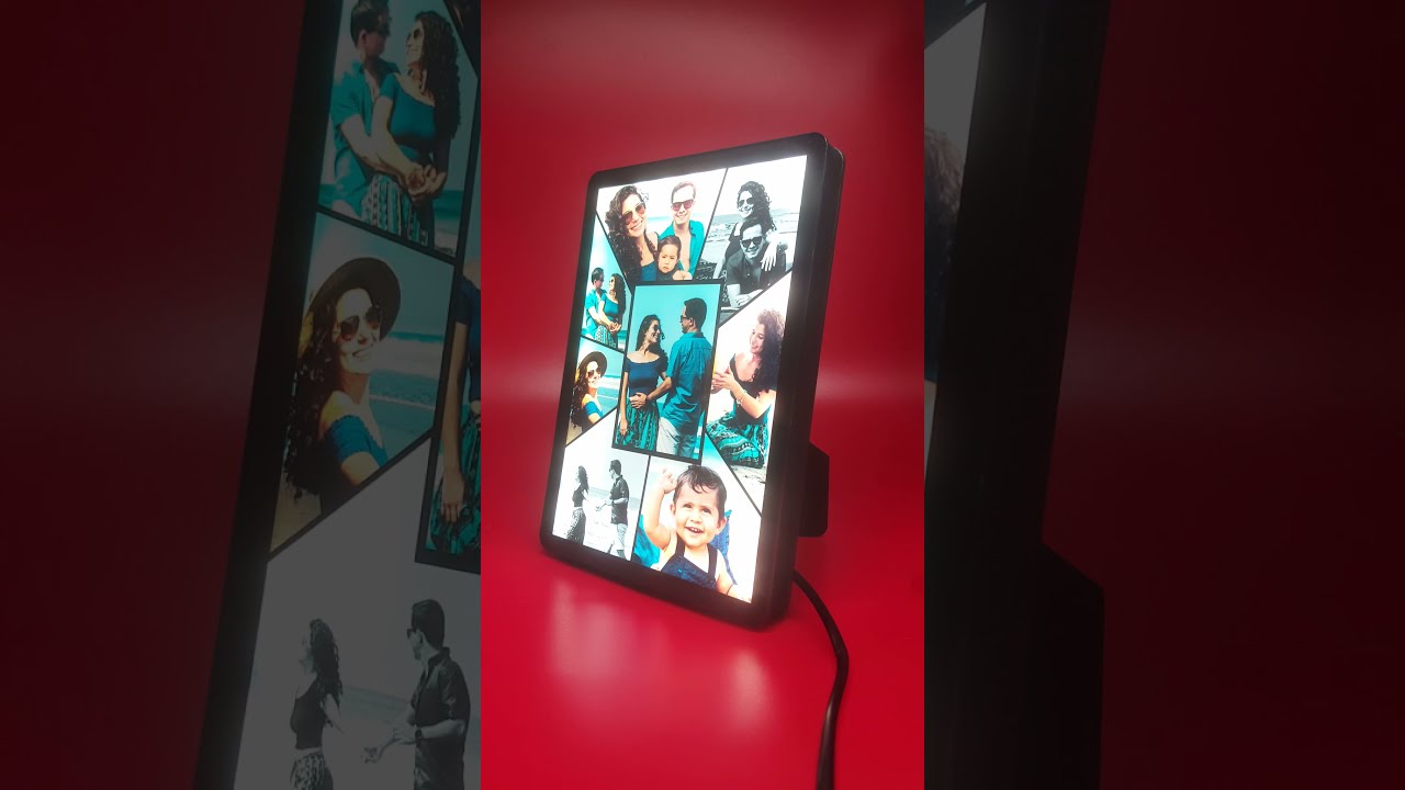 PERSONALISED 8 PHOTO COLLAGE GLOW IN DARK LED FRAME