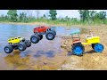 4 Dumper Trucks Mud Crash ? JCB, Auto Rickshaw & Crane Tractor to the Rescue | kids videos | CS Toy