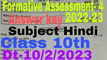 FA-4 Formative Assessment- 4 Subject Hindi Class 10th/X Question with answer Dt-10/2/2023