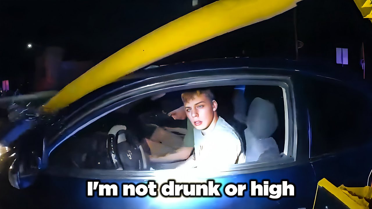 Young Drunk Driver Crashes Into Traffic Light While police Watch - YouTube