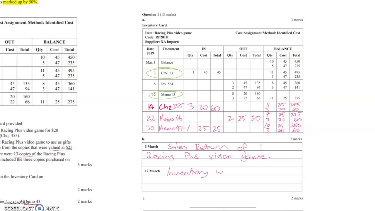 VCAA 2019 Exam Question 1 (Inventory) YouTube