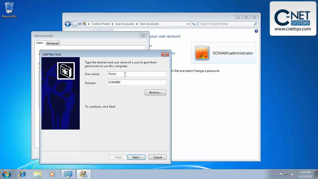 Windows 7 Adding A New Domain User - YouTube