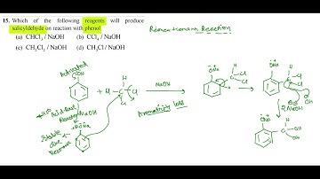 Reimer Tiemann reaction with question practice Phenol with chloroform and NaOH to form Salicyaldehyd