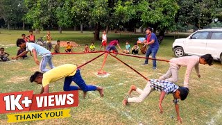 গ্রাম বাংলার  ছেলেদের মাজায় দড়ি বেঁধে শক্তি পরীক্ষার খেলা | মজার গ্রামের খেলা funny game challenge