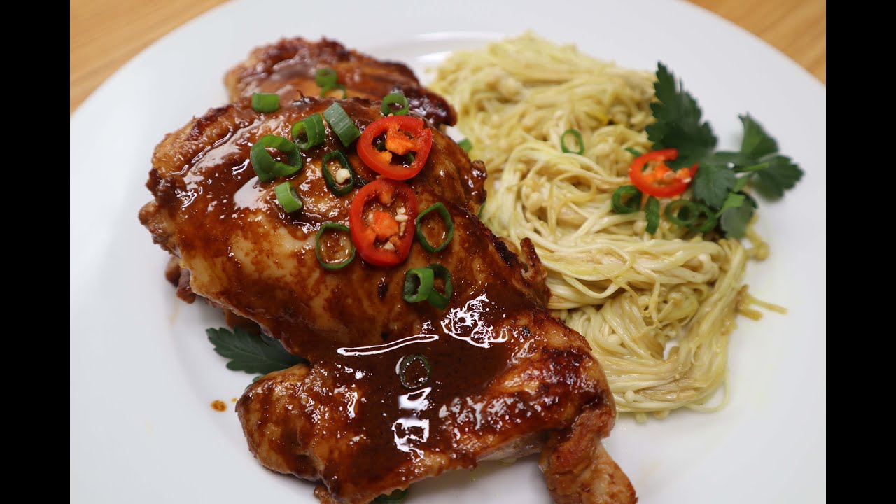 Keto Miso Glazed Chicken with Saffron Enoki noodles - YouTube