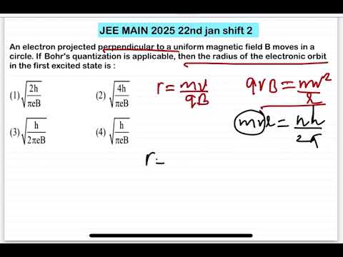 JEE MAIN 2025(22jan shift2)An electron projected perpendicular to a uniform magnetic field B moves 14 JEE MAIN 2025(22jan shift2)An electron projected perpendicular to a uniform magnetic field B moves