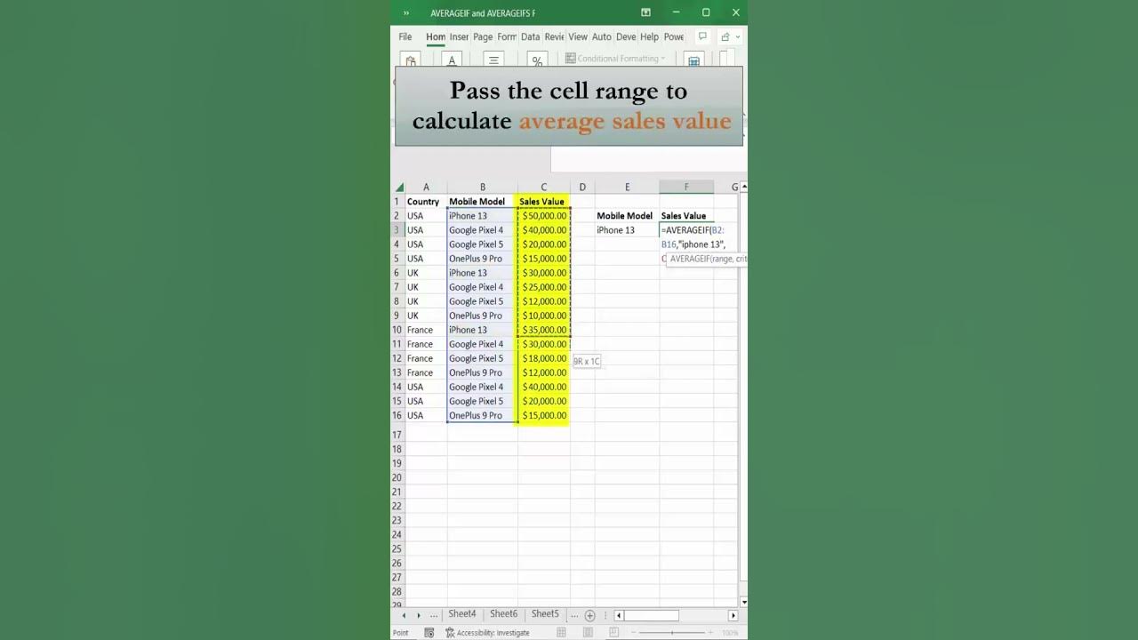 Find Average of a Range of Cells based on Criteria using AVERAGEIF