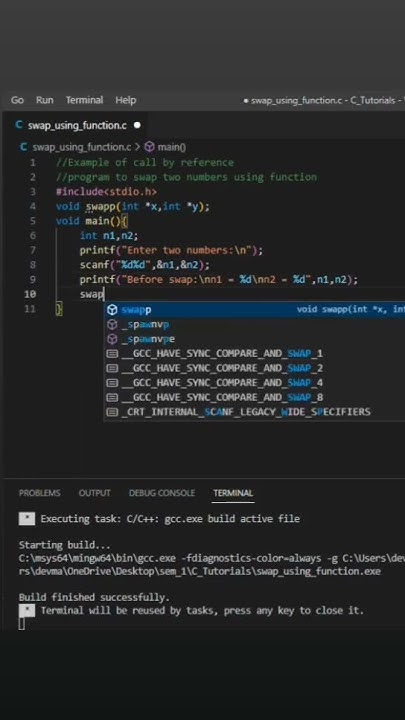C program to swap two numbers using user-defined function| Functions in ...