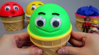 Colors Play Doh Ice Cream Cups Peppa Pig Incredibles Frozen and Disney Toys Surprise Eggs