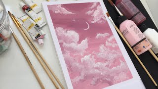 ☁️ How to  painting  pink clouds || ACRYLIC PAINTING / Pembe Bulutlar Nasıl Boyanır ?