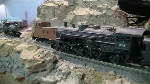 N scale, 3 Steam trains meet at Cabin Creek siding, SP, NP&BH and the C&NW in eastern Montana!
