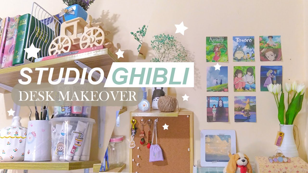 Desk makeover ☘️ "𝙎𝙩𝙪𝙙𝙞𝙤 𝙂𝙝𝙞𝙗𝙡𝙞 𝙫𝙞𝙗𝙚𝙨/𝙞𝙣𝙨𝙥𝙞𝙧𝙚𝙙 𝙙𝙚𝙨𝙠" 🌻 YouTube